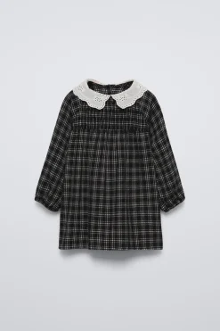 Niños ZARA 1½ - 6 Años·Vestidos / Petos|6 - 18 Meses·Vestidos / Monos<VESTIDO CUADROS CUELLO BORDADO