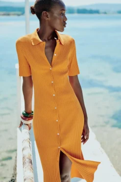 Clearance VESTIDO CUELLO POLO RIB BOTONES Mujer Vestidos