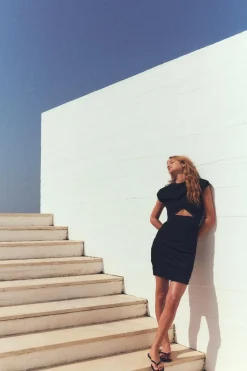 New VESTIDO CUT OUT DRAPEADO HOMBRERAS Mujer Vestidos