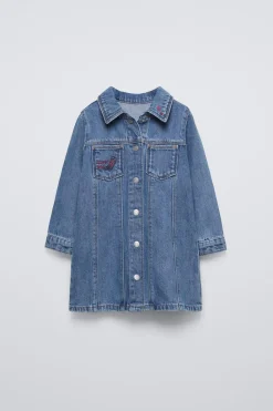 Niños ZARA 1½ - 6 Años·Vestidos / Petos|1½ - 6 Años·Jeans / Denim<VESTIDO DENIM BORDADOS