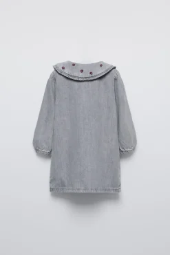 Niños ZARA 1½ - 6 Años·Vestidos / Petos|1½ - 6 Años·Jeans / Denim<VESTIDO DENIM CUELLO BORDADOS