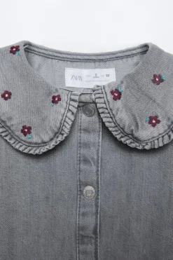 Niños ZARA 1½ - 6 Años·Vestidos / Petos|1½ - 6 Años·Jeans / Denim<VESTIDO DENIM CUELLO BORDADOS