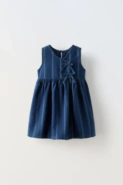 Niños ZARA 1½ - 6 Años·Vestidos / Petos|1½ - 6 Años·Jeans / Denim<VESTIDO DENIM RAYAS LAZOS