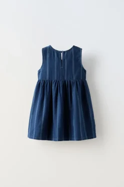 Niños ZARA 1½ - 6 Años·Vestidos / Petos|1½ - 6 Años·Jeans / Denim<VESTIDO DENIM RAYAS LAZOS
