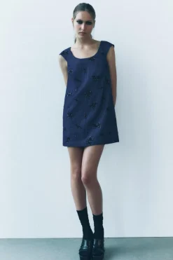 Fashion VESTIDO EFECTO DENIM ABALORIOS ZW COLLECTION Mujer Vestidos