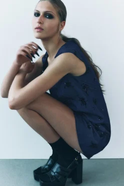 Fashion VESTIDO EFECTO DENIM ABALORIOS ZW COLLECTION Mujer Vestidos