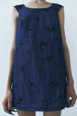 Fashion VESTIDO EFECTO DENIM ABALORIOS ZW COLLECTION Mujer Vestidos