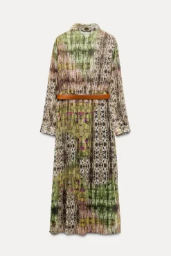 Discount VESTIDO ESTAMPADO HILO METALIZADO CINTURÓN Mujer Vestidos