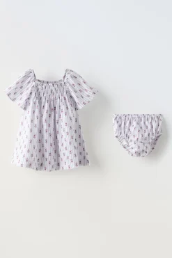 Niños ZARA 6 - 18 Meses·Vestidos / Monos|6 - 18 Meses·Braguitas / Bermudas<VESTIDO ESTAMPADO RAYAS Y FLORES