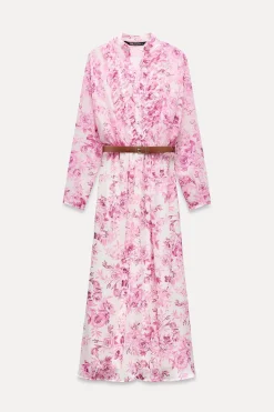 Clearance VESTIDO ESTAMPADO VOLANTES CINTURÓN Mujer Vestidos