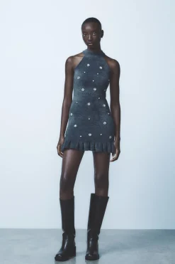 Clearance VESTIDO HALTER EFECTO PELO ABALORIOS Mujer Vestidos