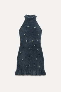 Clearance VESTIDO HALTER EFECTO PELO ABALORIOS Mujer Vestidos