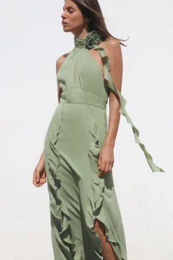 Outlet VESTIDO HALTER FLOR VOLANTES Mujer Vestidos