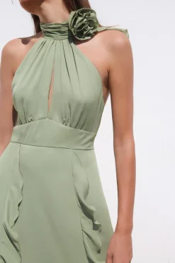 Outlet VESTIDO HALTER FLOR VOLANTES Mujer Vestidos