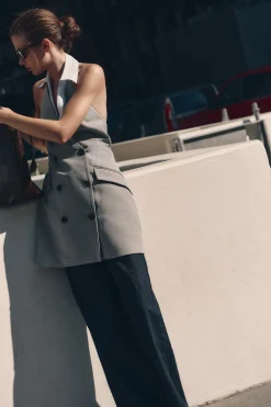 New VESTIDO HALTER MINI COMBINADO Mujer Vestidos