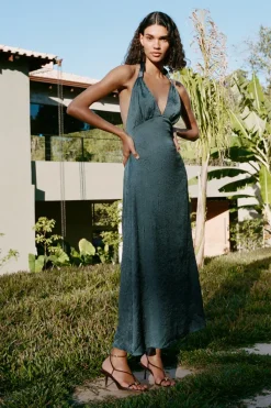 Best VESTIDO HALTER SATINADO EFECTO ARRUGADO Mujer Vestidos