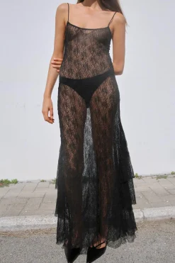 Discount VESTIDO LARGO ENCAJE Mujer Vestidos