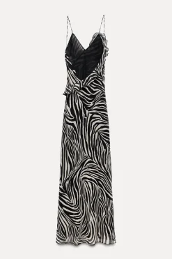 Best VESTIDO LARGO ESTAMPADO ANIMAL VOLANTES Mujer Vestidos