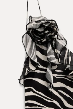 Best VESTIDO LARGO ESTAMPADO ANIMAL VOLANTES Mujer Vestidos