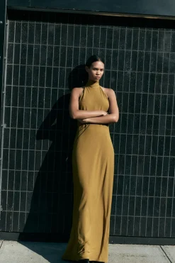 Best VESTIDO LARGO HALTER ESPALDA DESCUBIERTA Mujer Vestidos