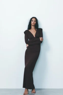 Outlet VESTIDO LARGO HOMBRERAS FRUNCES Mujer Vestidos