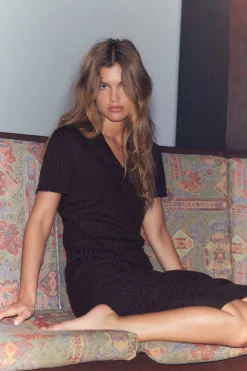 Online VESTIDO LARGO PUNTO CANALÉ Mujer Vestidos|Cárdigan / Jerséis