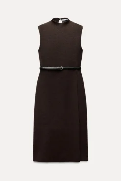 Online VESTIDO LARGO PUNTO CINTURÓN Mujer Vestidos|Cárdigan / Jerséis