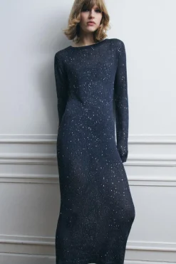 Clearance VESTIDO LARGO PUNTO LENTEJUELAS Mujer Vestidos|Cárdigan / Jerséis