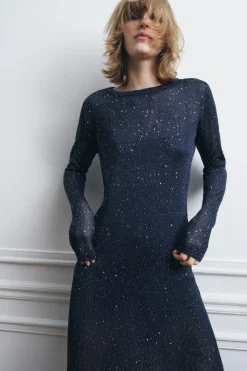 Clearance VESTIDO LARGO PUNTO LENTEJUELAS Mujer Vestidos|Cárdigan / Jerséis