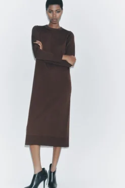 Best VESTIDO LARGO PUNTO LISO Mujer Vestidos|Cárdigan / Jerséis