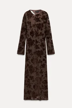 Clearance VESTIDO LARGO TUL FLOCADO Mujer Vestidos