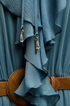 Online VESTIDO LARGO VOLANTES CINTURÓN Mujer Vestidos