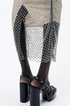 Outlet VESTIDO LENCERO MIDI PEDRERÍA Mujer Vestidos|Cárdigan / Jerséis