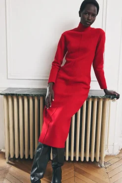 Fashion VESTIDO MIDI 100% LANA Mujer Vestidos|Cárdigan / Jerséis