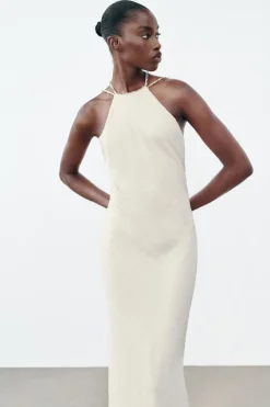 Clearance VESTIDO MIDI ABALORIOS EFECTO ARRUGADO Mujer Vestidos