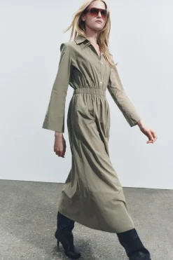 New VESTIDO MIDI CAMISERO ZW COLLECTION Mujer Vestidos