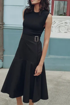 Online VESTIDO MIDI COMBINADO CINTURÓN Mujer Vestidos