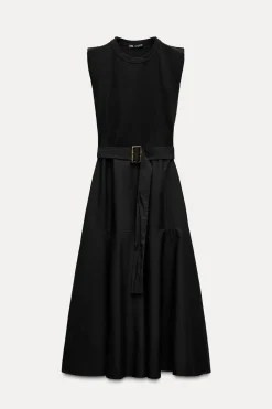 Online VESTIDO MIDI COMBINADO CINTURÓN Mujer Vestidos