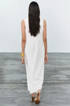 New VESTIDO MIDI CON LINO ZW COLLECTION Mujer Vestidos