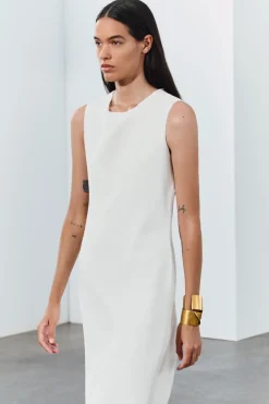 New VESTIDO MIDI CON LINO ZW COLLECTION Mujer Vestidos