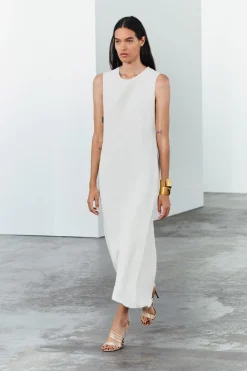 New VESTIDO MIDI CON LINO ZW COLLECTION Mujer Vestidos