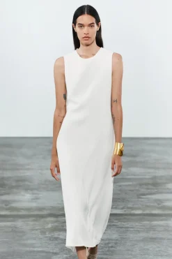 New VESTIDO MIDI CON LINO ZW COLLECTION Mujer Vestidos