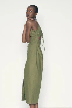 Outlet VESTIDO MIDI CORSETERO CON LINO Mujer Vestidos