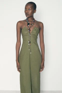 Outlet VESTIDO MIDI CORSETERO CON LINO Mujer Vestidos