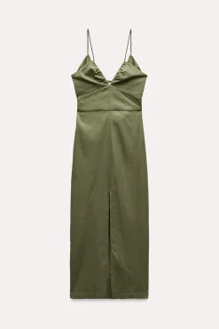 Outlet VESTIDO MIDI CORSETERO CON LINO Mujer Vestidos