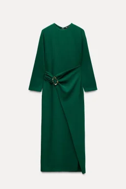 Online VESTIDO MIDI CREPE HEBILLA Mujer Vestidos