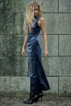 Discount VESTIDO MIDI DRAPEADO TERCIOPELO Mujer Vestidos