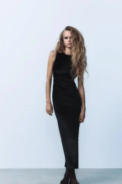 Discount VESTIDO MIDI DRAPEADO TERCIOPELO Mujer Vestidos