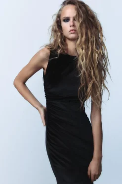 Discount VESTIDO MIDI DRAPEADO TERCIOPELO Mujer Vestidos