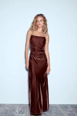 Best VESTIDO MIDI DRAPEADO TIRANTES TERCIOPELO Mujer Vestidos